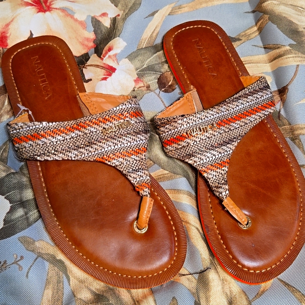 Size 9 Nautica brownish orange woven flip flops